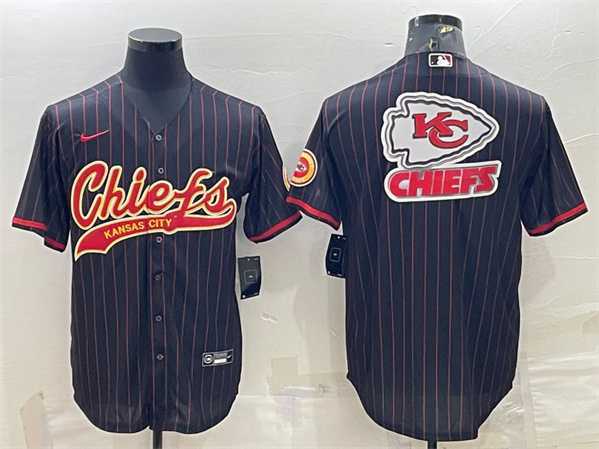 Mens Kansas City Chiefs Black Team Big Logo With Patch Cool Base Stitched Baseball Jersey